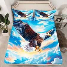 Eagle Kids Fitted Sheet Queen Size,Blue Sky White Cloud Bedding Set,Boys Girl...