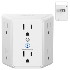 VINTAR 2 Prong to 3 Outlet Adapter, 3 Sided 6 medium, white