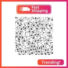 Auvoau 300Pcs Letter Beads M 4X7mm White Alphabet Beads Acrylic Round Shape Loos