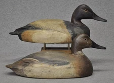 BEN SCHMIDT CANVASBACK PAIR duck decoys GREAT FEATHER & WING CARVINGS NICE COND.