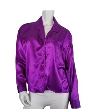 Victoria's Secret SZ M Pajama Top Purple VTG Gold Label Button Up Long Sleeve