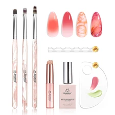 Beetles Blooming Gel and Nail Art Brushes Set - Ombre Nail Brush Gradient Stippl