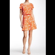 Joie Orange A-Line Skirt with Floral Design NWT size XS
