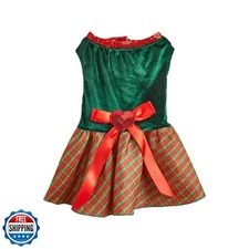Tangpan Bow-KnotChristmas Pet Plaid Skirt Dog Santa Dress Puppy P