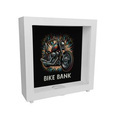 Chopper-Motorrad Rahmen Spardose aus Holz mit Spruch Bike Bank