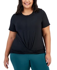 ID Ideology Women's Active Solid Twist-Front Top, Black, 3X