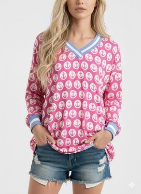 Zwillingsherz Tunika Bluse Damen Shirt Anker Rosa Langarm S bis XL (1630) NEU