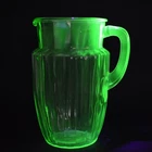 Vintage Anchor Hocking Pillar Optic Green Uranium Glass Pitcher