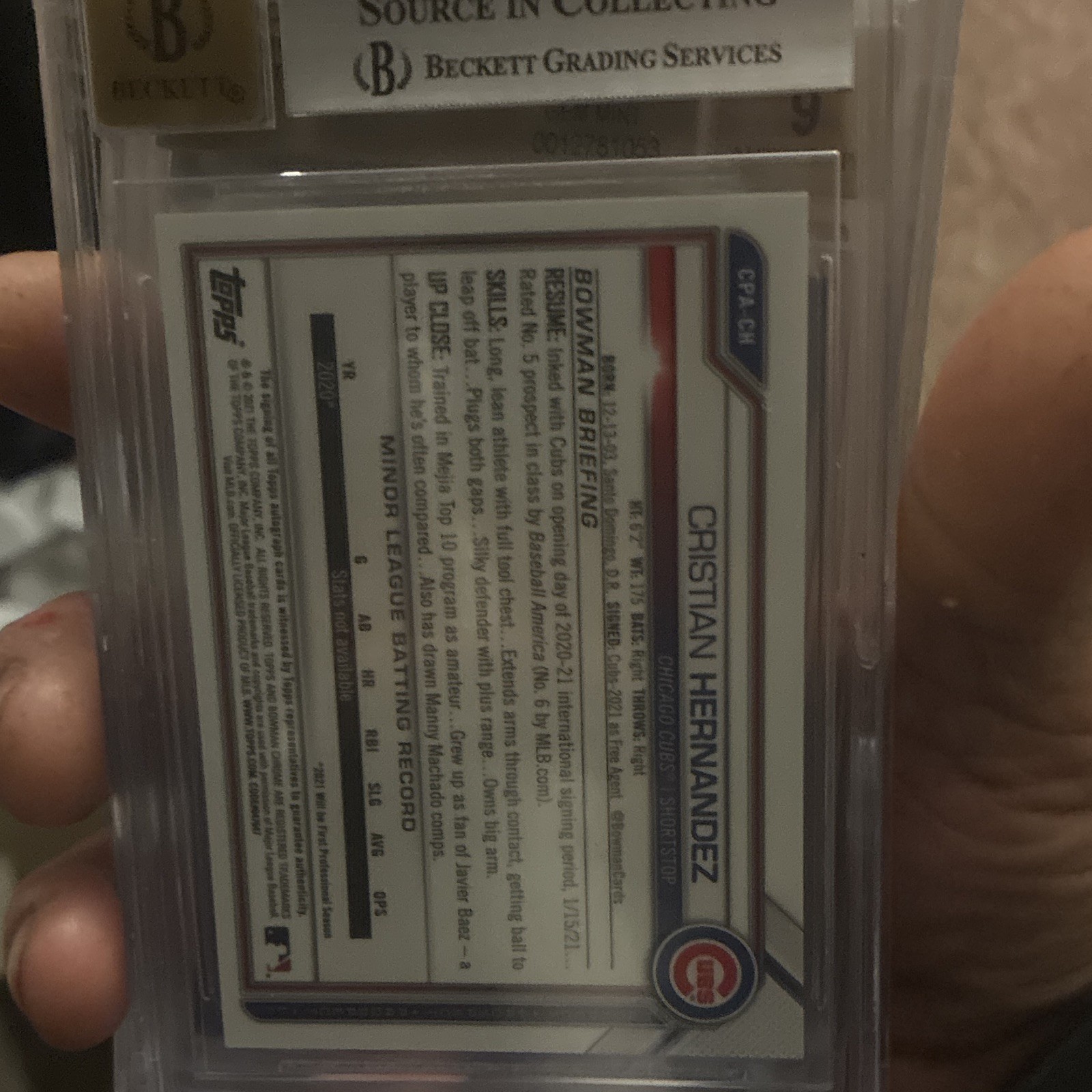 Topps 2021 Bowman Chrome Cristian Hernandez Green Atomic Auto /99 CPA-CH BGS 9 view 5