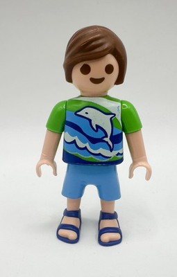 Playmobil Figure Child Boy Green/Blue Shark Shirt, Shorts, Sandals 4859 9060