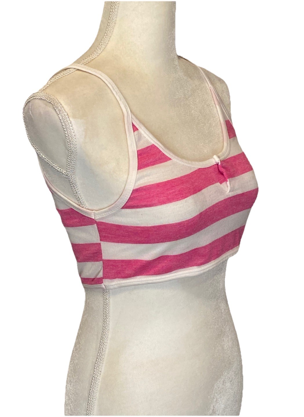 Canotta donna Yves Saint Laurent Activewear YSL crop rosa righe bianche taglia M