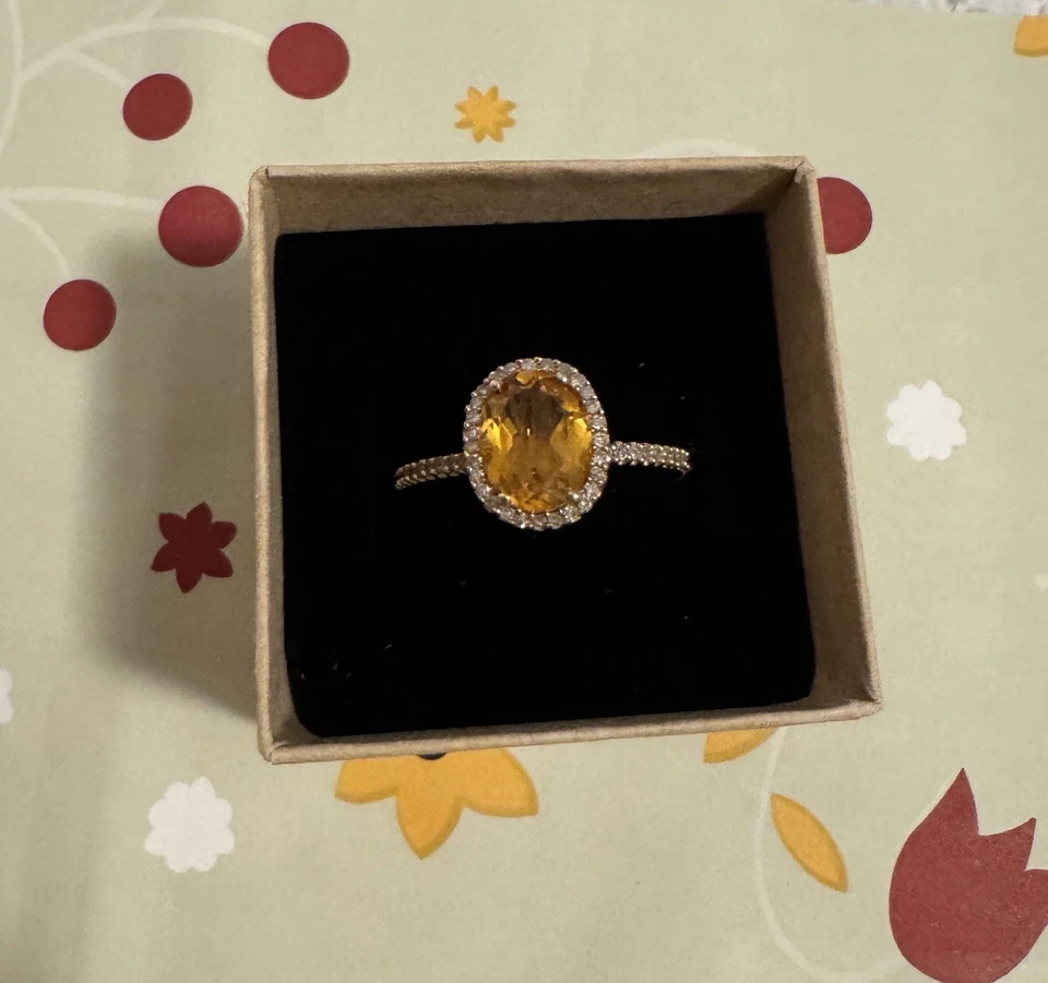 Anillo para mujer BH EFFY oro amarillo sólido 14K natural ovalado citrino diamante talla 7,75 Foto 2 de 4