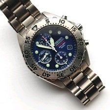 [Rare] Seiko Scuba Chronograph Diver Titanium Watch Blue Dial 7T92-0BD0