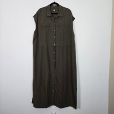 Old Navy Maxi Shirtdress Women XXL Tall Olive Green Button Front Utility Earthy