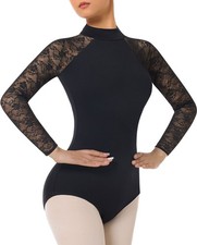 Women's Turtleneck Dance Ballet Leotard Durable Lace Water-drop Hollow Back