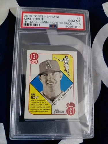 2015 TOPPS HERITAGE '51 MINI GREEN BACK MIKE TROUT #1 MINT SSP PSA 10 GEM POP 14