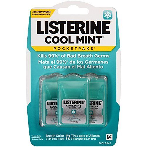 Listerine PocketPaks Breath Strips Cool Mint 3x24 = 72 strips Each - Afbeelding 1 van 4