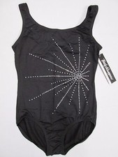 Leotard New LA Fits SA Womens Dance Gymnastics Crystal Rhinestone Black Costume