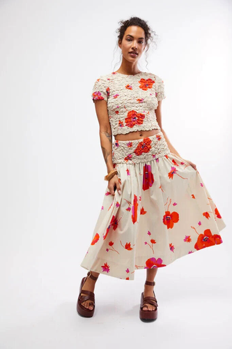 NWT $168 Free People Carino Two-Piece Printed Top And Skirt Women's S