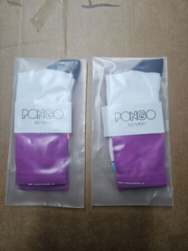 2X PAIRS Pongo DIP London Cycling Socks , Magenta Multi ,Size/ SM-M