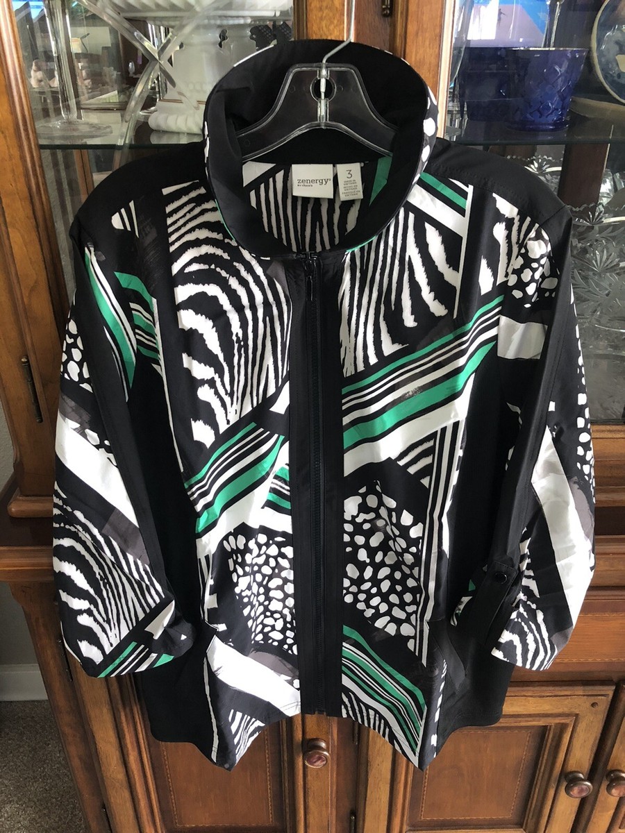 NWT Chico's Zenergy Neema Vivid Stripes 3/4 SLV Zip