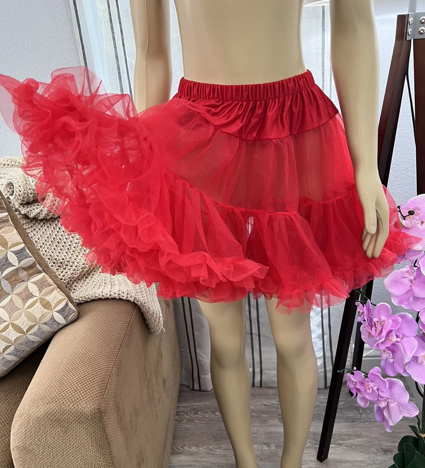 Leg Avenue Women’s Red Tutu Skirt Sheer One Size Ruffle Layered - Image 2 of 4