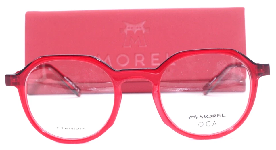 MOREL OGA 10174O RN02 GAFAS AUTÉNTICAS ROJAS TRANSPARENTES NEGRAS TITANIO 50-22 FRANCIA Foto 2 de 4