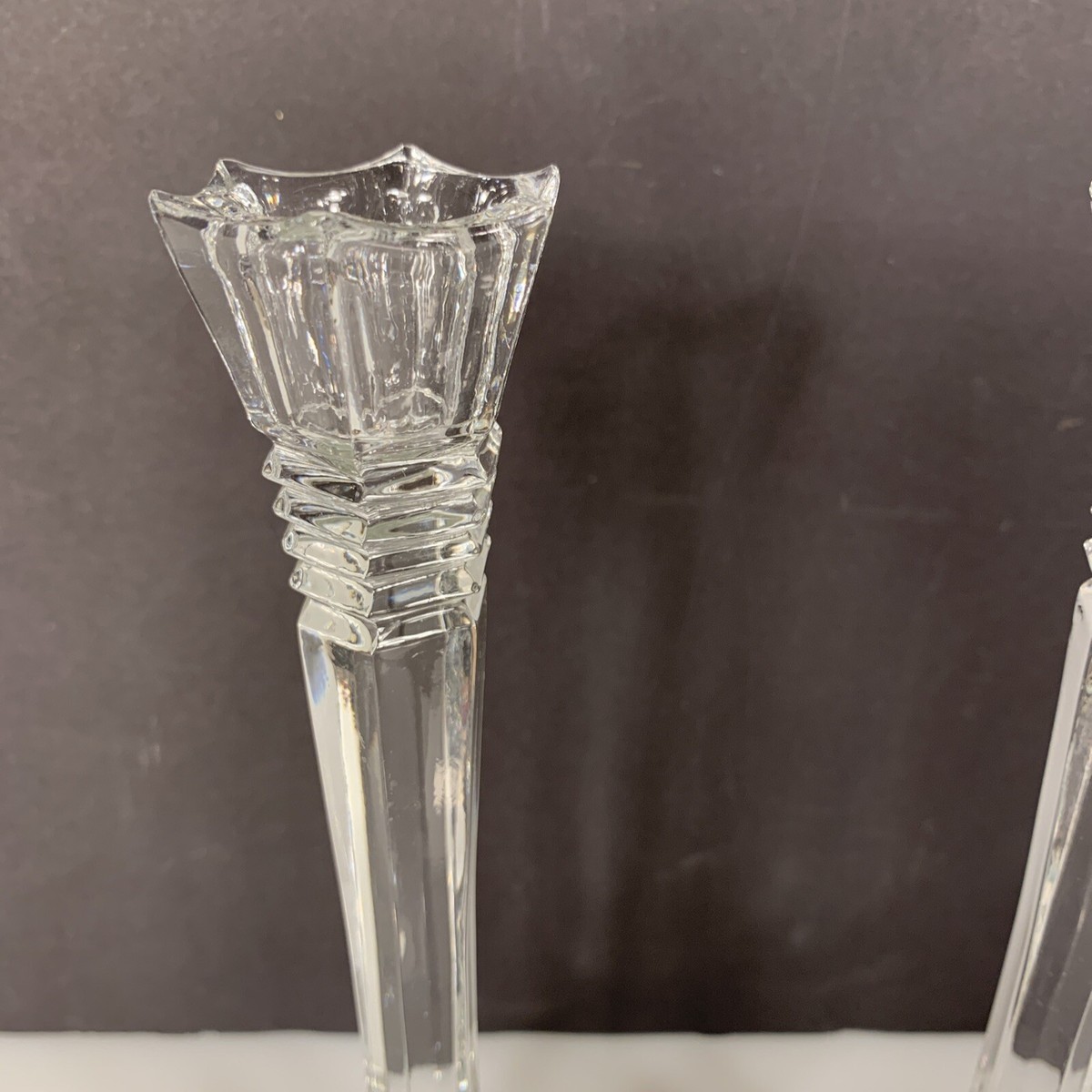 Set of 2 Crystal Glass Candleholders 9” Candlesticks | eBay