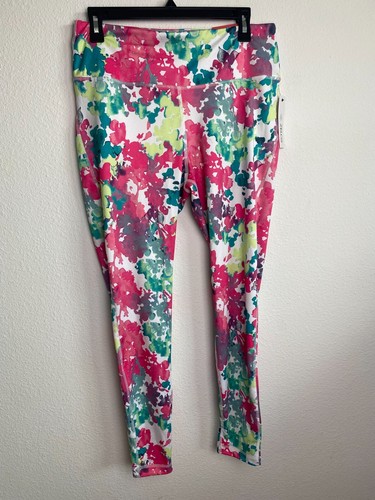 ZELOS Women's Multicolor WHT Flora Abstract Print tight Leggings Size L NWT - Picture 2 of 8