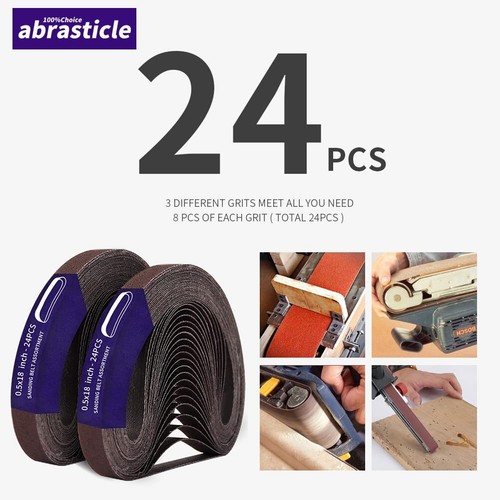 24 Pcs 1/2 x 18 Inch Assorted Aluminum Oxide Sanding Belt80/120/150 Grit - 第 3/6 張圖片