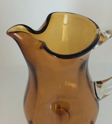 Tall Amber Glass Pitcher Footed hand blown - Picture 2 of 12
