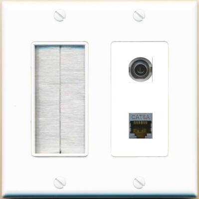RiteAV 3.5mm CAT6A with Brush Wall Plate [White]