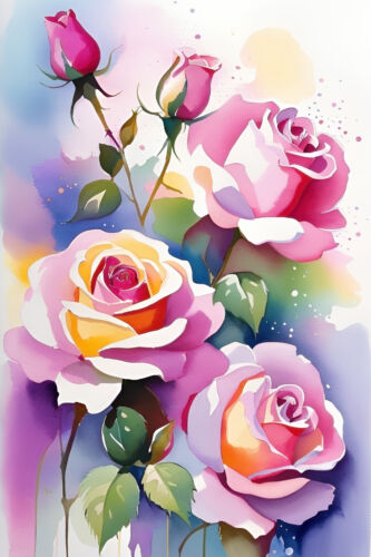 Information Products 16"х24"3pcs Digital Art Watercolor Pink Gold Roses/Download - Picture 9 of 9