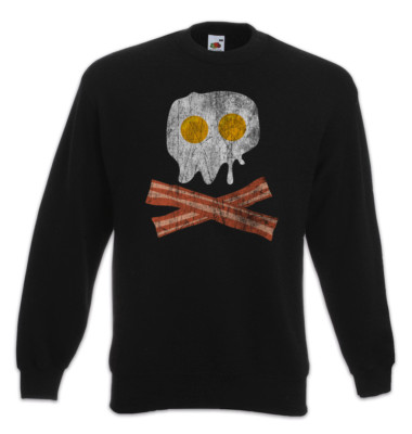 Bacon & Egg Skull Sweatshirt Pullover Fried Egg Fun Geek Nerd Pirate Addicted