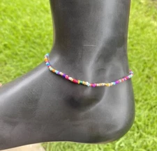 Multi-color Glass Beads Stretch Ankle Bracelet
