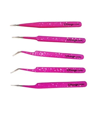 EJRANGE Eyelash Extension Tweezers Set 5-Piece Professional Stainless Steel