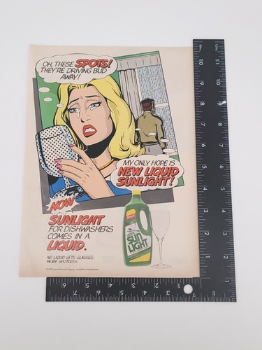 1987 Liquid Sunlight Detergent Print Ad Cartoon Dishwasher Soap Crying - Picture 3 of 3