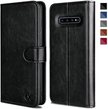 Samsung Galaxy S10 Case Leather Flip Wallet Case for Galaxy S10 Devices (Black)