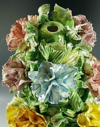 CAPODIMONTE LAMP BASE ITALY CARNATION FLOWERS TOPIARY WITH URN VINTAGE 20'' - Picture 5 of 7