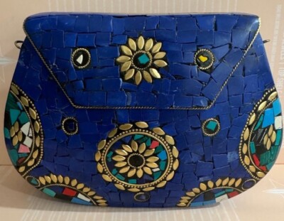 NWOT Ramla Clutch Bag Moroccan Mosaic Crossbody Unique Gift Blue Multicolor