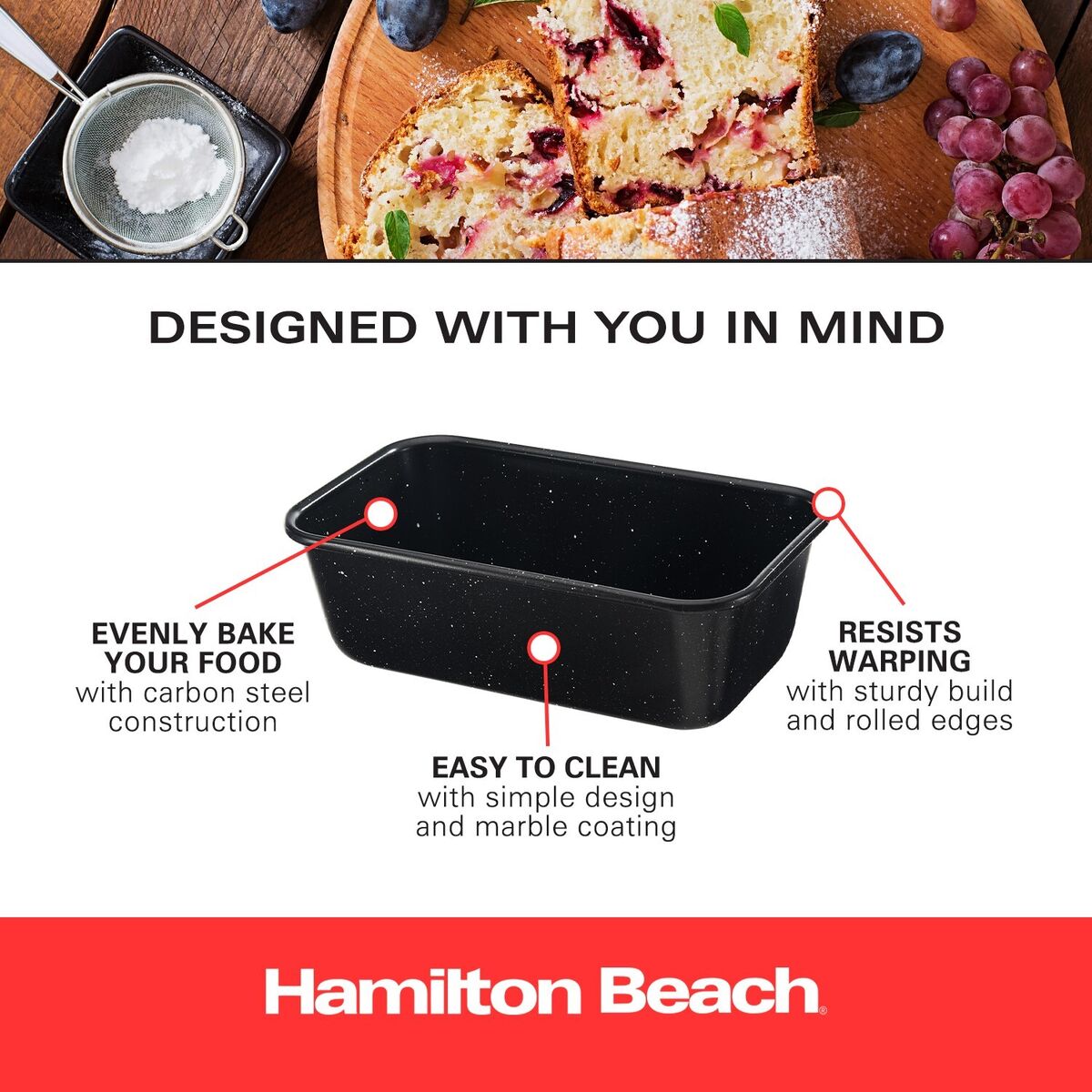 Hamilton Beach Carbon Steel Loaf Pan Black Nonstick with Marble Coatin