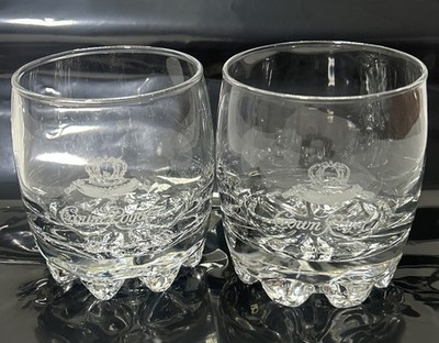 Crown Royal Whiskey glasses Etched Logo Low Ball heavy bottom - Set of 2 - Italy