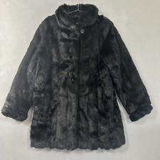 Vtg Dennis Basso Black Faux Fur Mink Coat Women  s Large Black Timeless Read