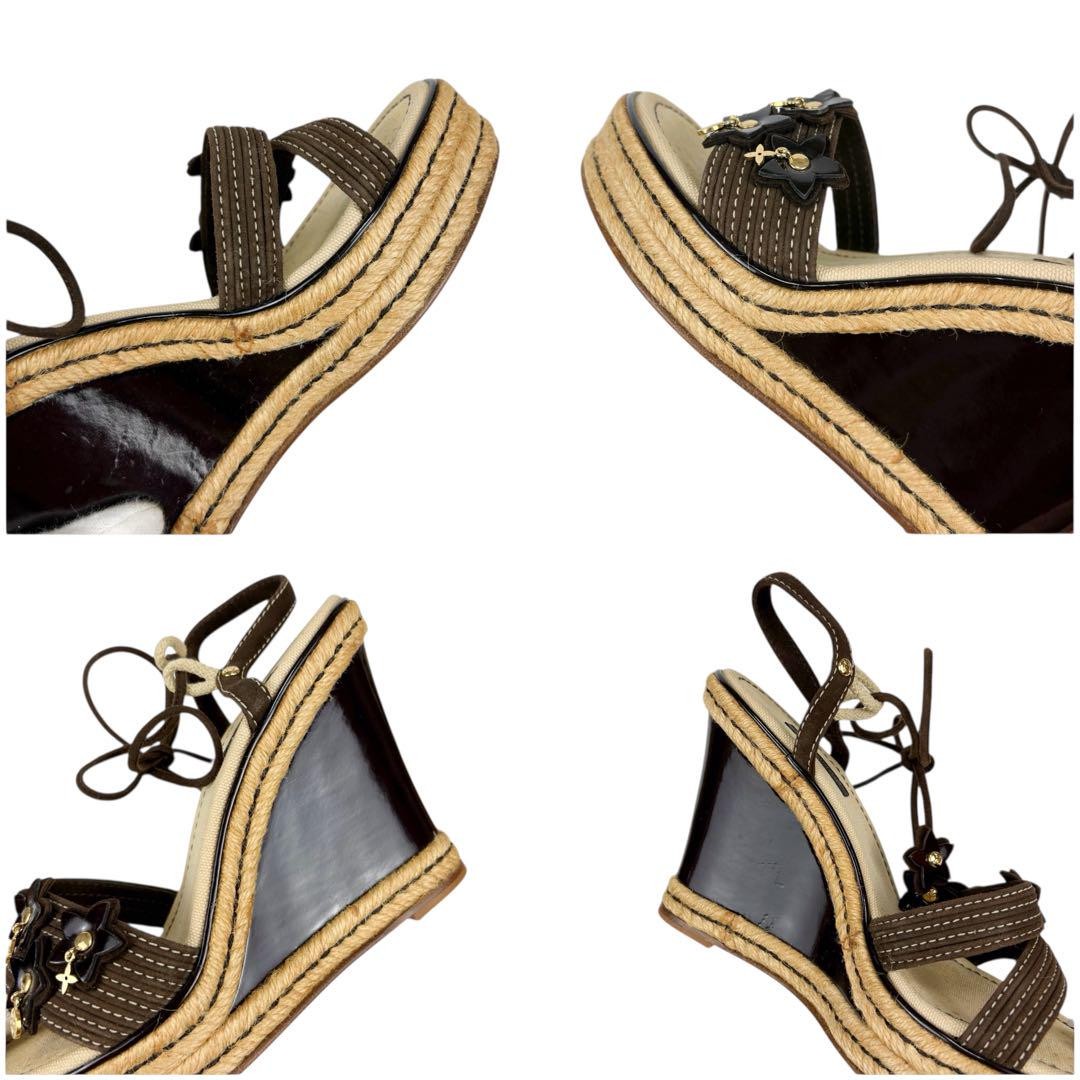 Louis Vuitton Wedge Flower Sandals Brown Leather Size 37 US About6 For Women thumbnail 6