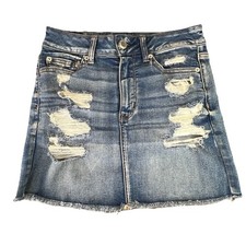 American Eagle Distressed Denim Jean Mini Skirt Size 4 Pre-Loved