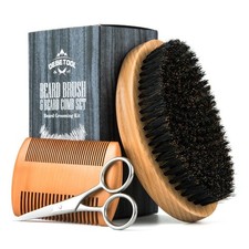 Wooden Beard Brush and Comb Set with Beard Scissors Pocket Travel Mustache