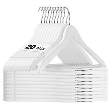 White Wooden Hangers 20 Pack, Solid Wood Hanger with Non Slip Pant Bar, Heavy...