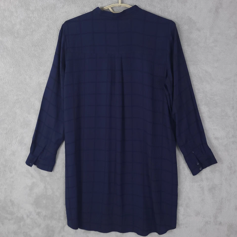 Vestido Camisa Eileen Fisher L Ventana Seda Georgette Crepé Azul Mandarina Foto 2 de 4