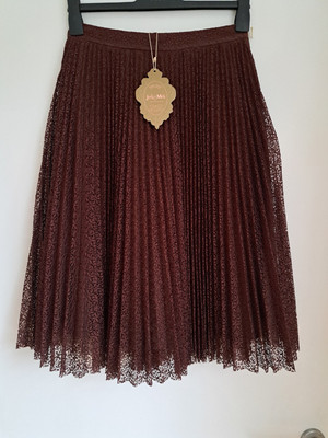 Jolie Moi Flare Skirt Lace Brown Pleated UK8-10 A-Line Lined Gold