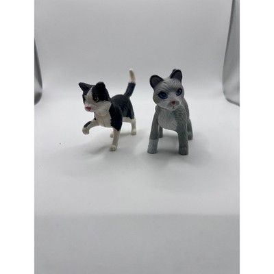 Barbie 2001 Kennel Care Black White Cat & 2002 Playtime Pets Gray Cat Posable